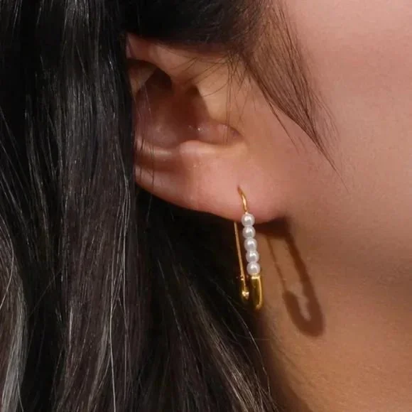 NEW PEARL HOOP 18K GOLD EARNINGS, NICE EARRINGS, CUTE EARRINGS - Picture 2 of 6